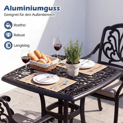 Aluminium-Terrassentisch mit Schirmloch und verstellbaren Füßen