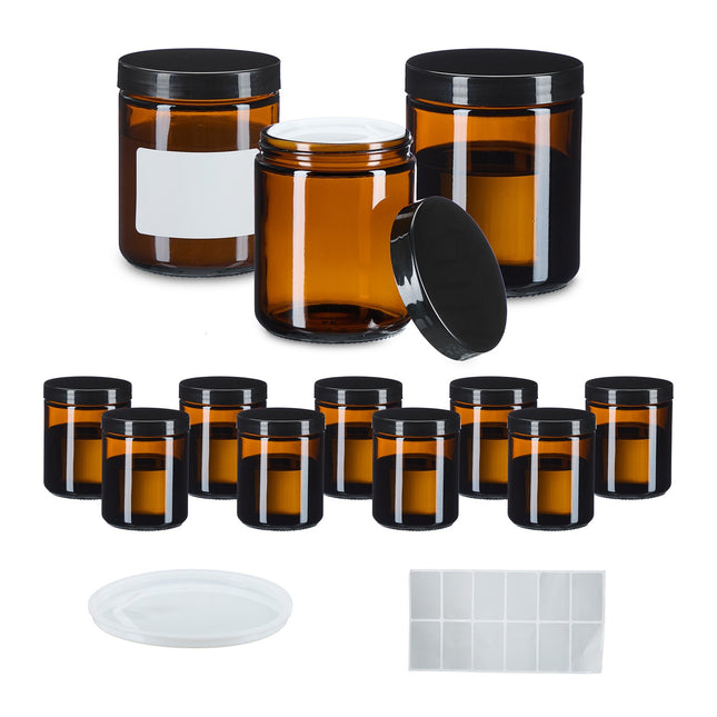 Bocaux en verre ambré, lot de 12 - Protection UV, anti-fuite