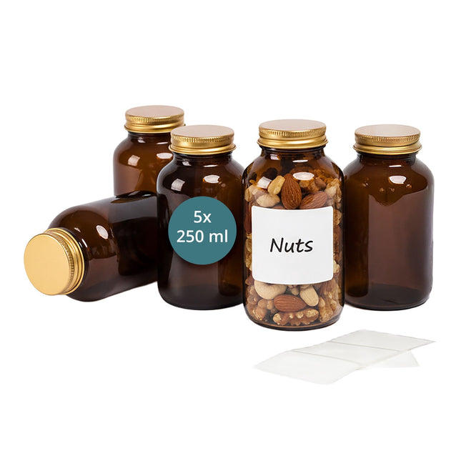 Bocaux en verre ambré, 250 ml, lot de 5, couvercles hermétiques
