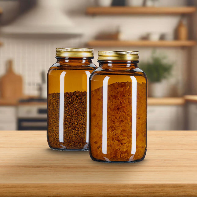 Bocaux en verre ambré 400 ml, à large ouverture, fermeture hermétique
