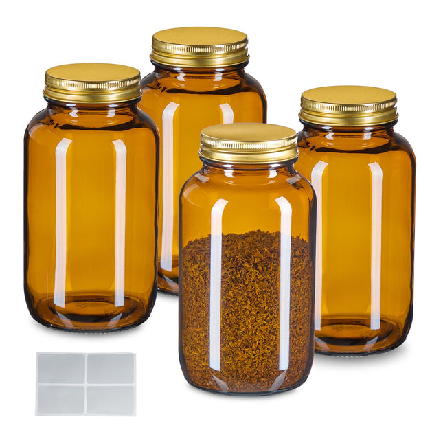 Bocaux en verre ambré 400 ml, à large ouverture, fermeture hermétique