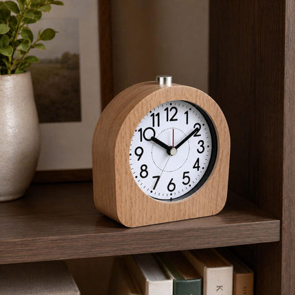 Analogue Beech Wood Alarm Clock with Snooze and Light, Natural