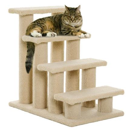Tiertreppe, 4 Stufen, Plüsch, beige, 63,5x43x60 cm