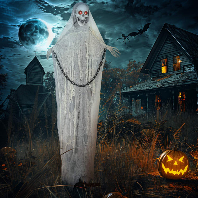 Décoration d'Halloween animée de la Faucheuse, 183 cm, yeux lumineux