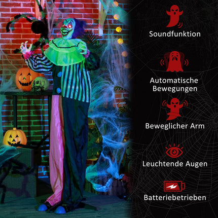 Clown d'Halloween animé avec mouvement et son, 173 cm