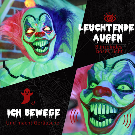 Clown d'Halloween animé avec mouvement et son, 173 cm