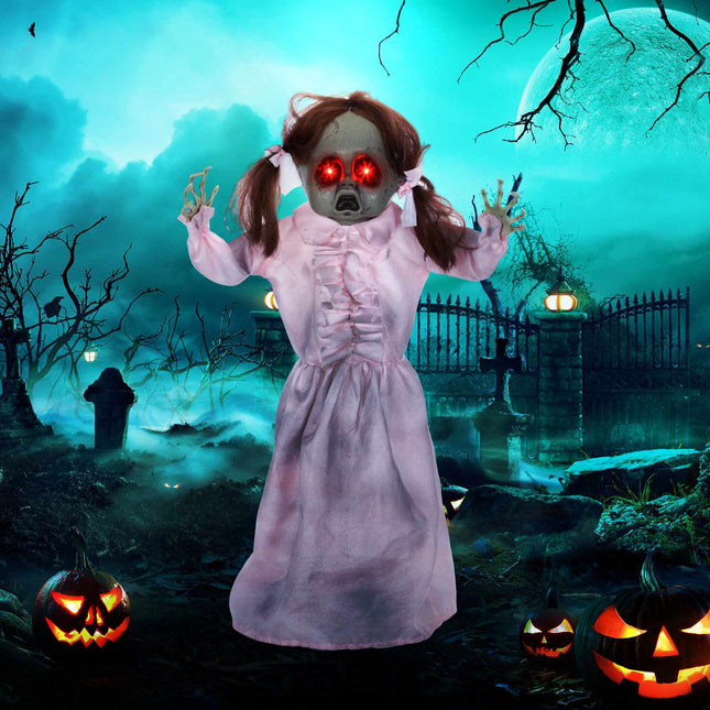 Poupée d'Halloween animée, activée par le son et le toucher, 76 cm
