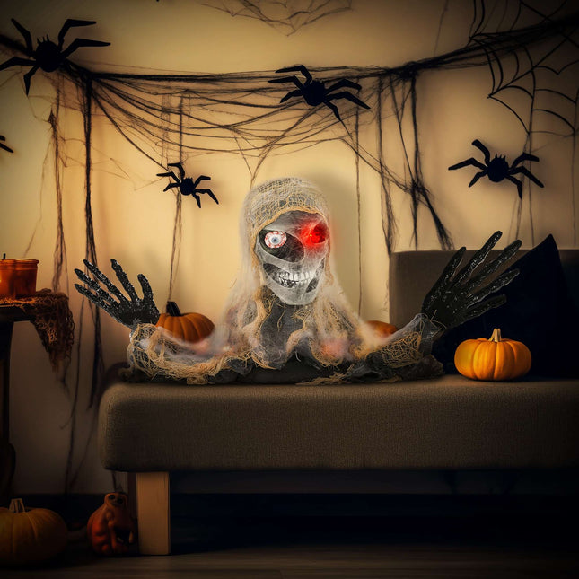 Momie d'Halloween animée aux yeux lumineux, 55 x 18 x 35 cm