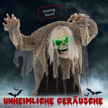 Squelette fantôme animé d'Halloween aux yeux rouges, 160 cm