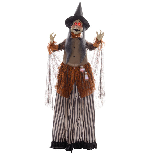 Animierte Halloween-Hexen-Dekoration mit roten Augen, 183 cm