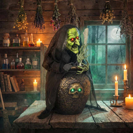 Sorcière d'Halloween animée avec activation lumineuse et sonore