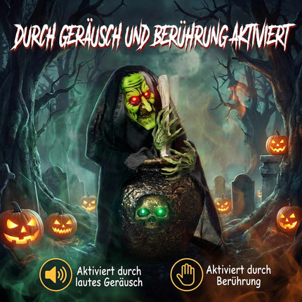 Sorcière d'Halloween animée avec activation lumineuse et sonore
