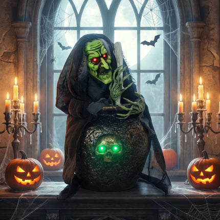 Sorcière d'Halloween animée avec activation lumineuse et sonore