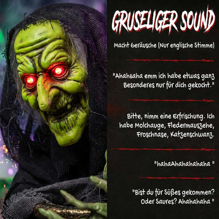 Sorcière d'Halloween animée avec activation lumineuse et sonore