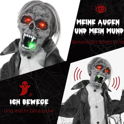 Squelette de zombie animé d'Halloween avec bras mobiles