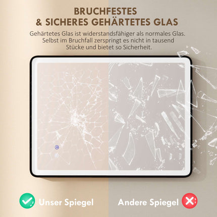 LED Badspiegel mit Antibeschlagfunktion, dimmbar, 80x60 cm
