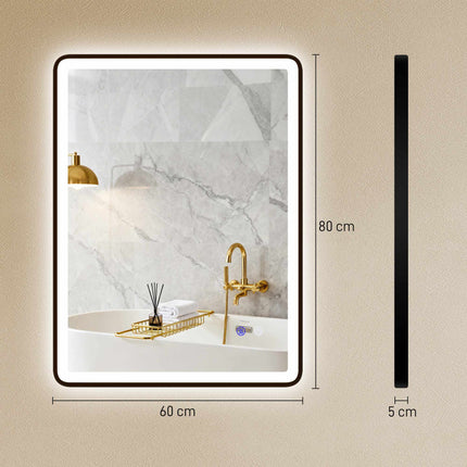 LED Badspiegel mit Antibeschlagfunktion, dimmbar, 80x60 cm
