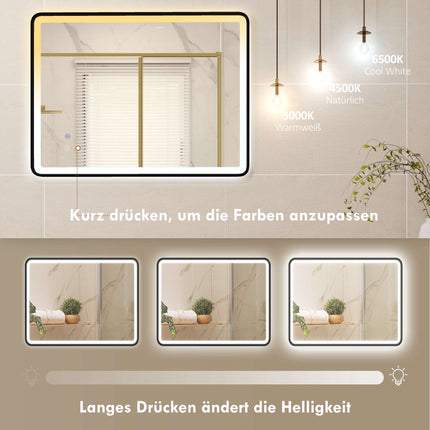 LED Badspiegel mit Antibeschlagfunktion, dimmbar, 80x60 cm