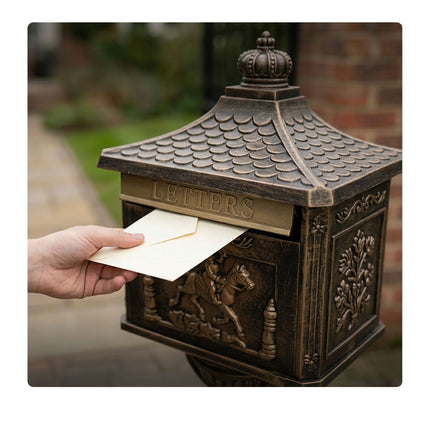 Antiker freistehender Säulenbriefkasten aus Bronze, rostfreies Aluminium
