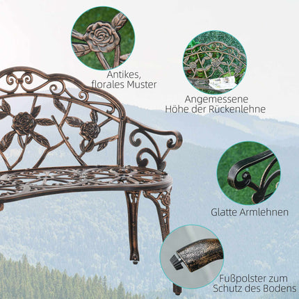 Banc de jardin en métal de style antique, bronze, 2 places