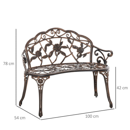 Banc de jardin en métal de style antique, bronze, 2 places