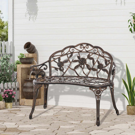 Banc de jardin en métal de style antique, bronze, 2 places