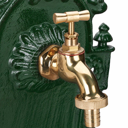 Fontaine murale ancienne verte, bassin en fonte d'aluminium