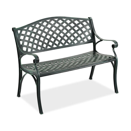 Banc de jardin en métal antique, noir et vert