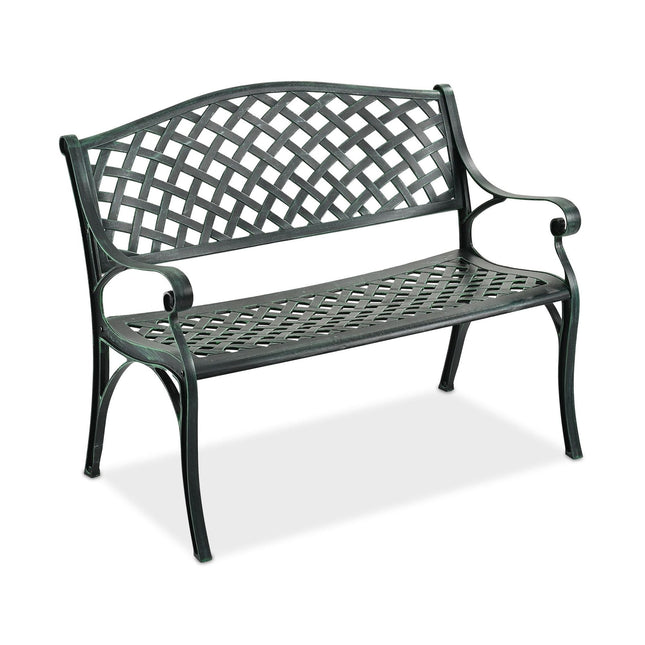 Banc de jardin en métal antique, noir et vert