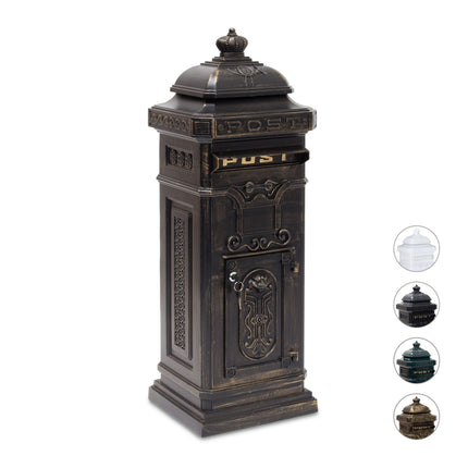 Boîte aux lettres autoportante de style antique, en aluminium moulé