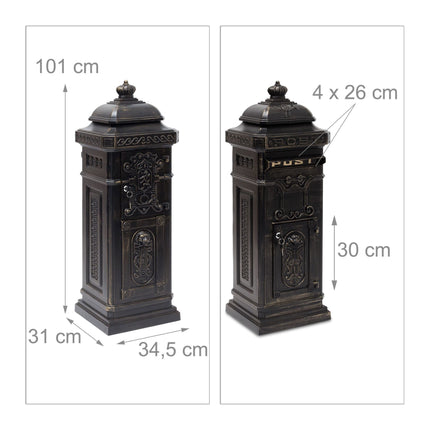 Boîte aux lettres autoportante de style antique, en aluminium moulé