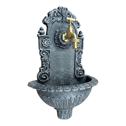 Fontaine murale grise de style antique, en aluminium moulé
