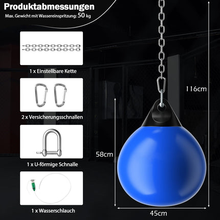 Sac de frappe aquatique 45 cm, 50 kg avec chaîne réglable