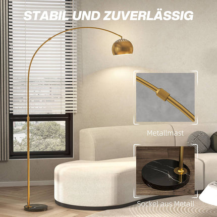 Bogenlampe, Marmorfuß, 180 cm, Schwarz/Gold