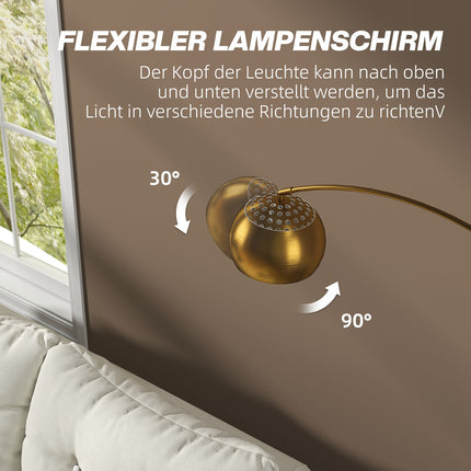 Bogenlampe, Marmorfuß, 180 cm, Schwarz/Gold
