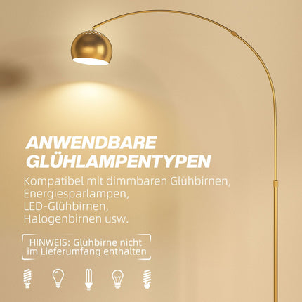 Bogenlampe, Marmorfuß, 180 cm, Schwarz/Gold