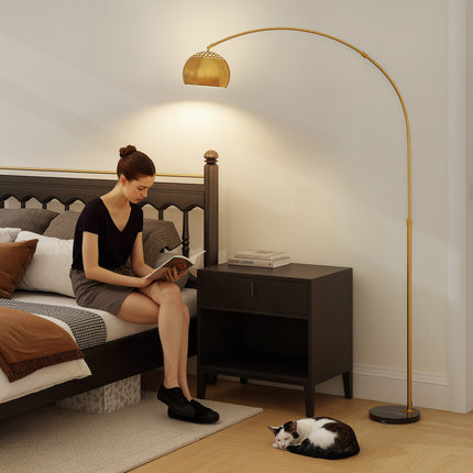 Bogenlampe, Marmorfuß, 180 cm, Schwarz/Gold
