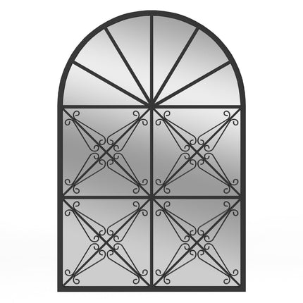 Miroir mural style fenêtre cintrée avec cadre en métal, 58 x 87 cm