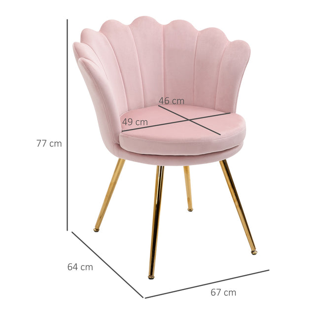 Fauteuil de salon, chaise de détente, chaise longue, design en forme de lotus, chaise rembourrée avec pieds en métal, aspect velours, chaise simple pour chambre à coucher, rose Aosom