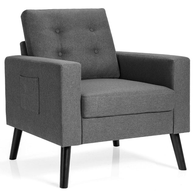 Armchair with 2 side pockets Wing chair with armrests and back cushions 75 x 81 x 86 cm Gray 53cm seat depth