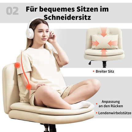 Bürostuhl ohne Armlehnen, Kunstleder, höhenverstellbar, Beige