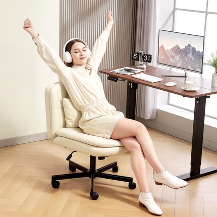 Bürostuhl ohne Armlehnen, Kunstleder, höhenverstellbar, Beige