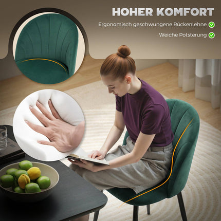Chaises de salle à manger en velours sans accoudoirs, lot de 2, vert foncé