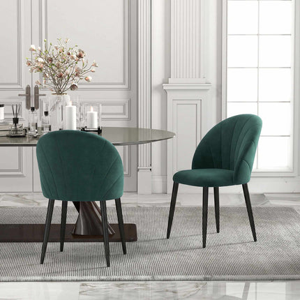 Chaises de salle à manger en velours sans accoudoirs, lot de 2, vert foncé
