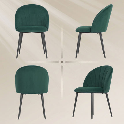 Chaises de salle à manger en velours sans accoudoirs, lot de 2, vert foncé