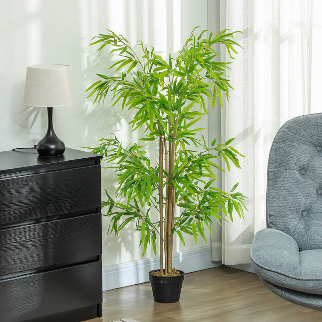 Bambou artificiel grande plante artificielle de 150 cm, plantes artificielles en plastique en pot, fausse plante en bambou comme du vrai avec de la mousse artificielle pour salon, chambre à coucher, bureau, jardin, décoration moderne