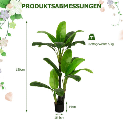 Künstlicher Bananenbaum, 150 cm, 18 Blätter, PEVA-Material