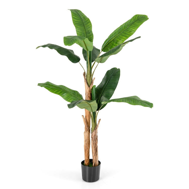 Künstlicher Bananenbaum Bananenpflanze mit 10 Blättern &amp; Naturstamm Grün 165cm