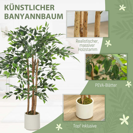 Banyan artificiel 120 cm, tronc en bois massif