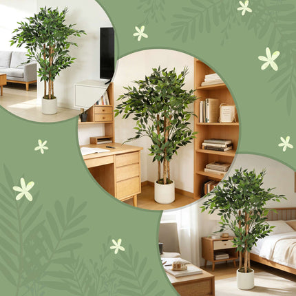 Banyan artificiel 120 cm, tronc en bois massif
